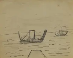 Untitled by L. S. Lowry, Boats and a jetty pencil 20.5 x 25cm, sold Oct 2024