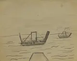 L. S. Lowry, Untitled, Boats and a jetty pencil 20.5 x 25cm