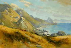 Outside the Heads near Golden Gate, S.F., Cal. by Manuel Valencia, oil on canvas, sold Apr 2017