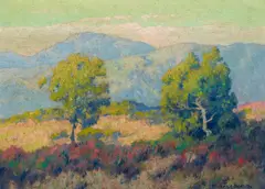 Trees on a hillside by Maurice Braun, oil on canvas, sold Apr 2017