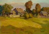 Franz Bischoff, Late Afternoon at the Farm, oil on board