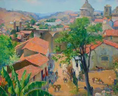 Abel George Warshawsky, Mexican Village, oil on canvas