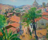 Abel George Warshawsky, Mexican Village, oil on canvas