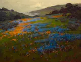 John Marshall Gamble, Hillside with poppies and lupine, oil on canvas