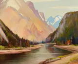 Bow River, Canada by Alfred R. Mitchell, oil on canvas, sold Apr 2017