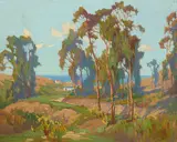 Laguna Beach by Marion Wachtel, oil on canvas mounted to board, sold Apr 2017