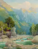 Matilija Canyon at Sunset by Marion Wachtel, watercolor and graphite on paper, sold Apr 2017