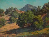 Babbling Brook (Mill Creek); Oaks on a Hillside; Trees and Green Grass (A group of 3) by Paul Grimm, oil on artist board, sold Apr 2017