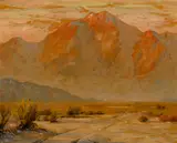 On the desert by Alfred R. Mitchell, oil on artist board, sold Apr 2017
