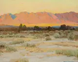 Desert Sunset, alternatively titled, Sunrise Highway, Salton Sea by Alfred R. Mitchell, oil on artist board, sold Apr 2017