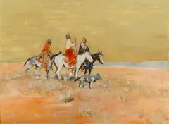 Laverne Nelson Black, Three Indians on Horseback, gouache and graphite on paperboard
