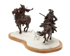 Ernest Berke, The Confrontation, bronze with dark brown patina and carved marble