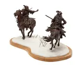 Ernest Berke, The Confrontation, bronze with dark brown patina and carved marble
