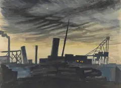 Night Scene at Dock by Charles E. Burchfield, watercolor, gouache and pencil on paper laid down on board, sold Nov 2016