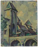 Preston Dickinson, Church Spires, oil on canvasboard