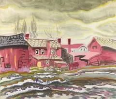 Fish Houses by Charles E. Burchfield, watercolor and gouache on paper laid down on board, sold Nov 2016