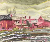 Charles E. Burchfield, Fish Houses, watercolor and gouache on paper laid down on board