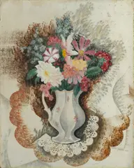 Konrad Cramer, Bouquet in White Vase, oil on gessoed panel