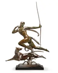 Paul Manship, Diana, bronze with greenish-brown patina and select areas of silver plate