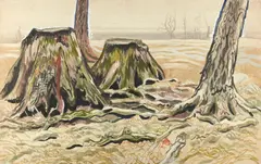 Tree Stumps by Charles E. Burchfield, watercolor and gouache on paper laid down on board, sold Nov 2016