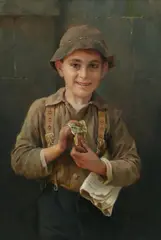 Karl Witkowski, Newsboy, oil on canvas