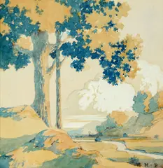 Tree Sketch (Study for Peaceful Valley (Homestead), 1952) by Maxfield Parrish, circa 1950, watercolor and pencil on paper, sold Nov 2016