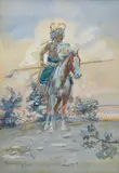 Cheyenne Warrior by Charles Marion Russell, gouache, watercolor and pencil on paper, sold Nov 2016