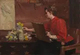 Benjamin West Clinedinst, The Watercolorist, oil on canvasboard