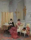 Moses Wight, Ladies at Tea, oil on canvas