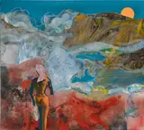 Romare Bearden, Untitled (Figure in Landscape), oil and collage on board