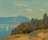 Boats on Richardson Bay with Mt. Tamalpais in the distance by Granville Redmond, oil on canvas, sold Aug 2016