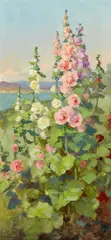Edith White, Hollyhocks, 1917, oil on board