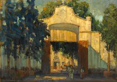 Cathedral Gate, Cuernavaca, Mexico by Alson S. Clark, 1925, oil on canvas, sold Aug 2016