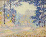 William Clapp, Sunlit landscape, 1935, oil on board