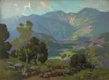 Home in the valley by Elmer Wachtel, oil on canvas, sold Aug 2016