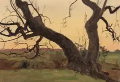 Lockwood de Forest, Twisted trunks, oil on paperboard