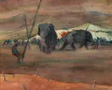 Armin Carl Hansen, Elephants under the big top, watercolor on paper