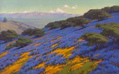 John Marshall Gamble, Poppies and lupine, Santa Barbara, oil on canvas