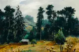 Emil Kosa Jr., Ranch scene, oil on canvas affixed to board