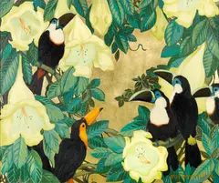 Jessie Arms Botke, Toucans, oil and gold leaf on panel