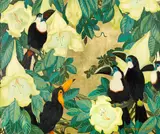 Jessie Arms Botke, Toucans, oil and gold leaf on panel