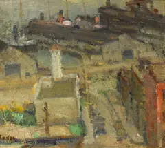 Rinaldo Cuneo, San Francisco docks, oil on canvas affixed to board