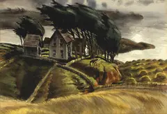 Phil Paradise, West wind and A view of San Francisco and the Bay Bridge (double-sided), watercolor on paper