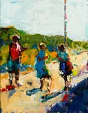 Dennis Hare, Three figures walking, oil on canvas board affixed to board