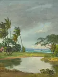 Lloyd Sexton, Jr., Pond along the Hawaiian shore, oil on canvas board