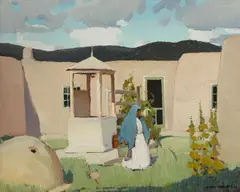 Victor William Higgins, Woman gathering water in the placita, oil on canvas