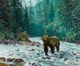 Bear in a stream taking notice by Carl Rungius, oil on canvas, offered Aug 2016