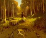 Shepherd with his flock by E. Irving Couse, oil on canvas, sold Aug 2016