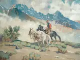 Paul Lauritz, Rider with packhorses in the Sierras, oil on canvas