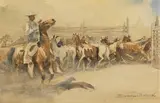 Cowboy in a horse corral by Edward Borein, watercolor on paper, offered Aug 2016